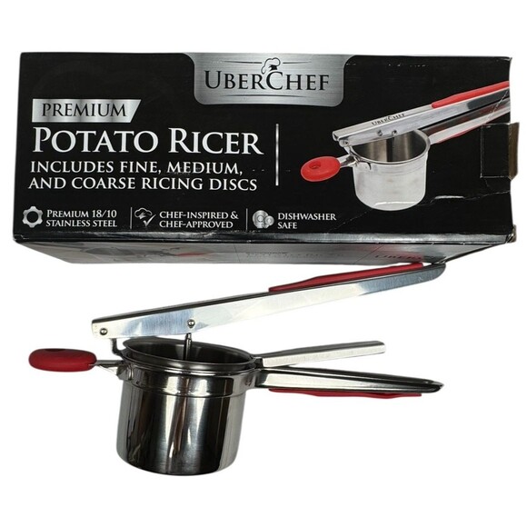 Uber Chef Stainless Steel Potato Ricer With Fine Medium Coarse Disks Dishwasher - Picture 2 of 4